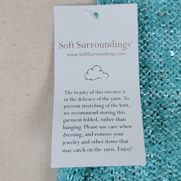 Soft Surroundings Turquoise Sequin Shimmer Open Front Elegant Cardigan Sz XS NEW - Picture 9 of 10